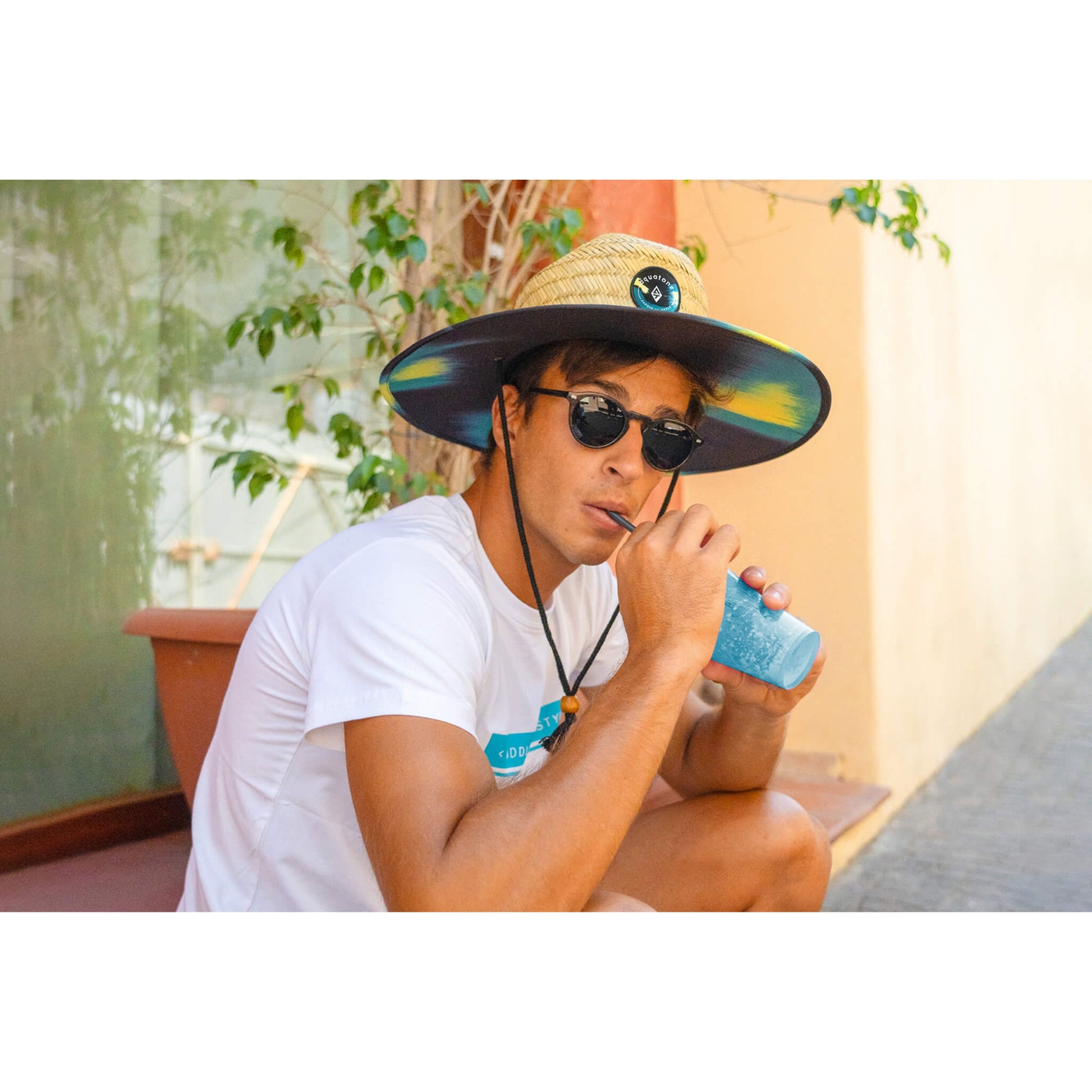 Aquatone Strohhut beige mit grün Krempe