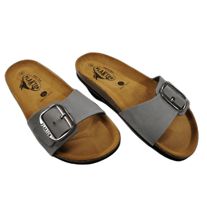 Plakton Bis 3 Nobuck Damen Leder Pantolette Sandalette grau