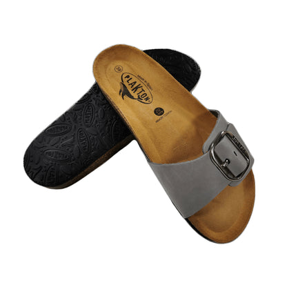 Plakton Bis 3 Nobuck Damen Leder Pantolette Sandalette grau