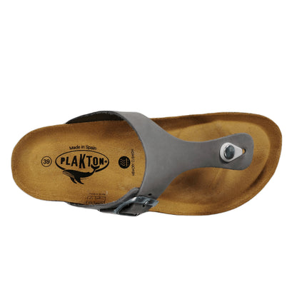 Plakton Bolero Nobuck 2 Damen Leder Zehenstegsandale grau