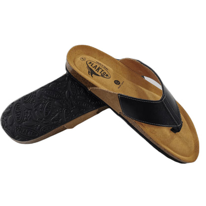 Plakton Borneo Houston Leder Zehenstegsandale schwarz